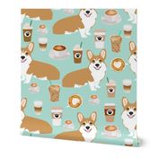 corgis and coffee mint latte fabric cute cafe fabric coffee fabrics cute mint cafe latte fabrics