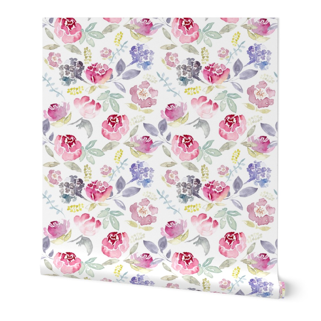 Watercolour Florals Vibrant on white MEDIUM