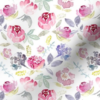 Watercolour Florals Vibrant on white MEDIUM