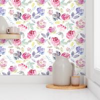 Watercolour Florals Vibrant on white MEDIUM