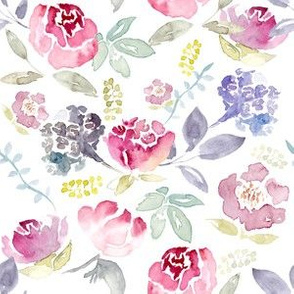 Watercolour Florals Vibrant on white MEDIUM