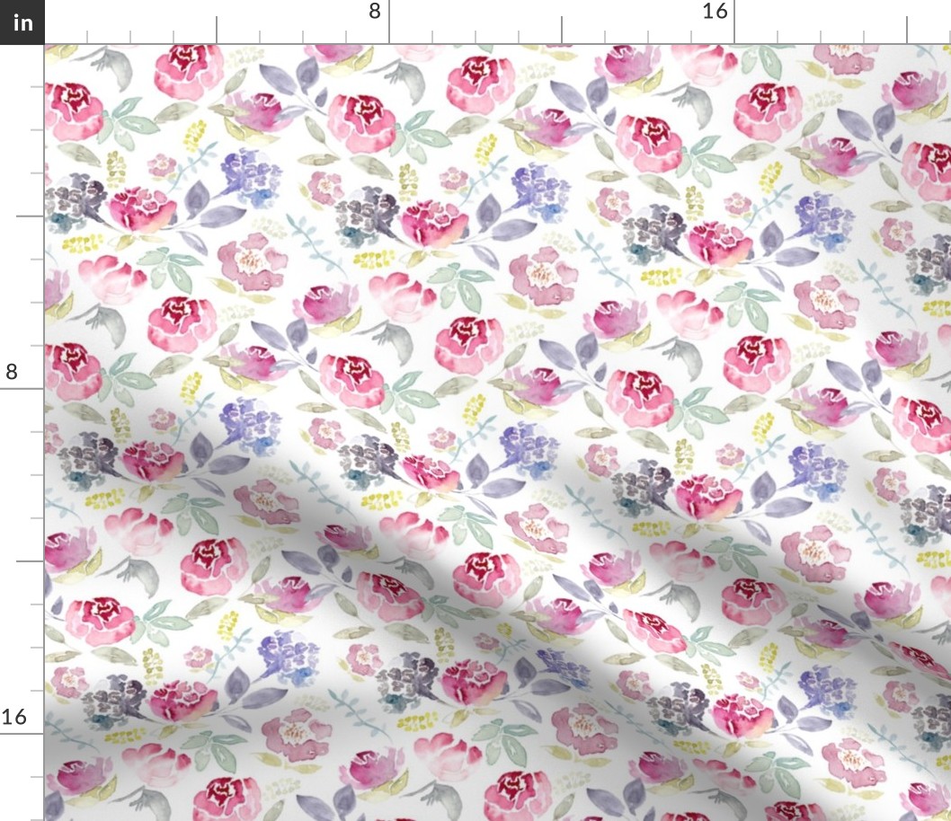 Watercolour Florals Vibrant on white MEDIUM