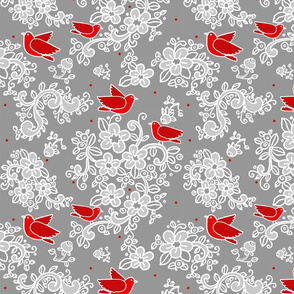 TK_Floral_white_on_Gray_Red_Bird_cardinal