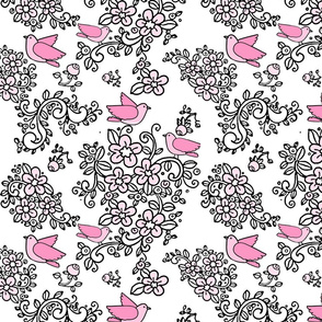 Floral_Lace_Pink_Birds_Black_White