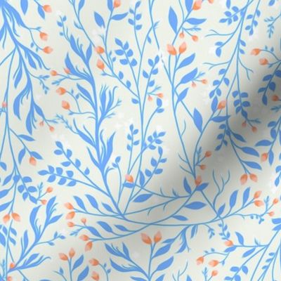 Regency Floral Vine Blue & Peach Blossom C101B