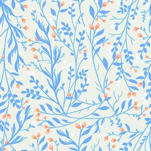 Regency Floral Vine Blue & Peach Blossom C101B