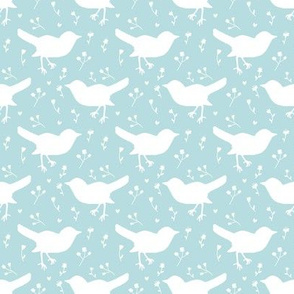 Bird Floral Soft Blue and White