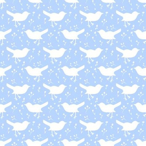 Bird Floral Periwinkle Blue and White