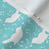 Bird Floral Marine Blue and White