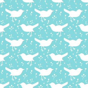 Bird Floral Marine Blue and White