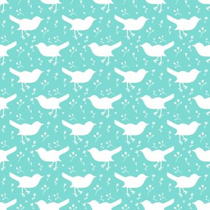 Bird Floral Turquoise and White