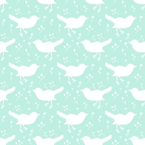 Bird White Bright Duck Egg Blue Floral