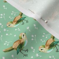 Bird Russet and Green Floral