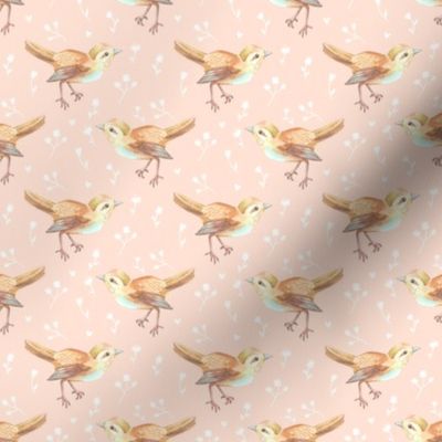 Bird Faded on Pale Peach Floral