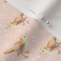 Bird Faded on Pale Peach Floral