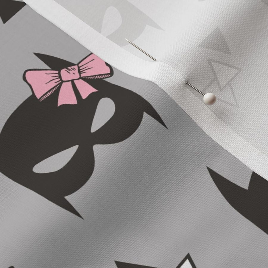 Girly Geometric Plain Black Bat Mask with Pink Bow on Grey