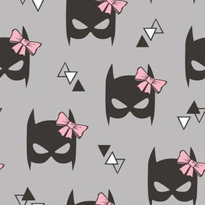 Girly Geometric Plain Black Bat Mask with Pink Bow on Grey