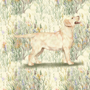 Yellow Lab in field of wildflowers 2