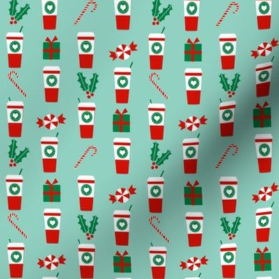 peppermint latte small cute christmas fabric candy cane coffees holly cute 