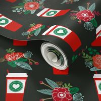 christmas coffees red cups flowers florals cute girls coffee fabric