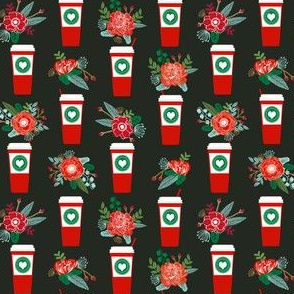 christmas coffees red cups flowers florals cute girls coffee fabric