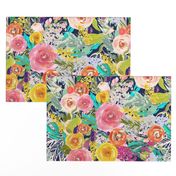 Autumn Blooms Painted Floral // Navy Regular 18" Repeat