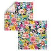 Autumn Blooms Painted Floral // Navy Regular 18" Repeat