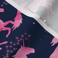 watercolor unicorns || pink on navy