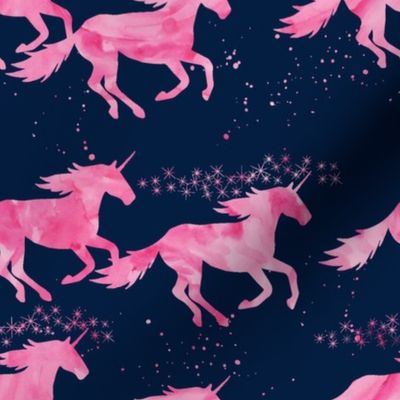 watercolor unicorns || pink on navy