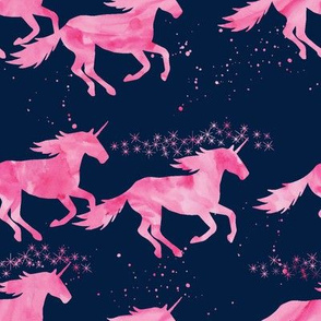 watercolor unicorns || pink on navy