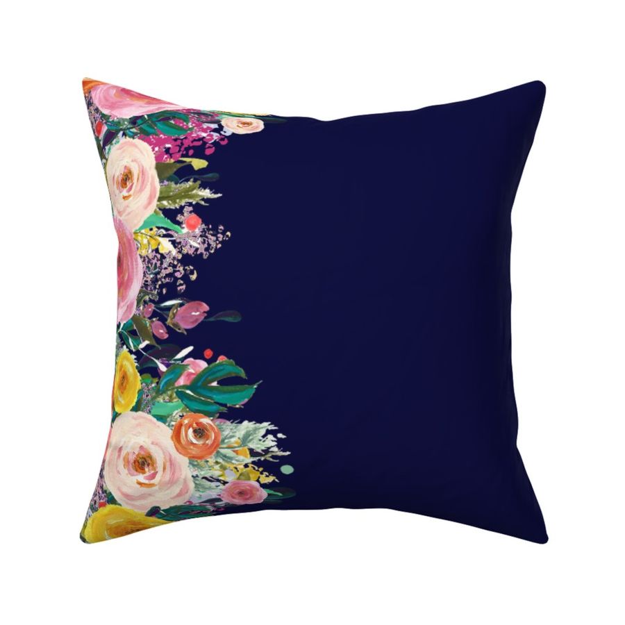 Autumn Painted Blooms Floral Watercolor Border // Navy