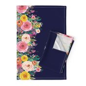 Autumn Painted Blooms Floral Watercolor Border // Navy