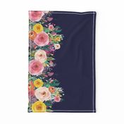 Autumn Painted Blooms Floral Watercolor Border // Navy