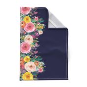 Autumn Painted Blooms Floral Watercolor Border // Navy