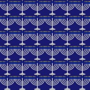 Blue and Matte Silver Side by Side Menorahs on Midnight Blue