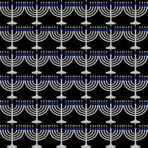 Blue and Matte Silver Side by Side Menorahs on Black