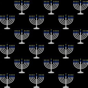 One Inch Matte Silver and Blue Menorahs on Black