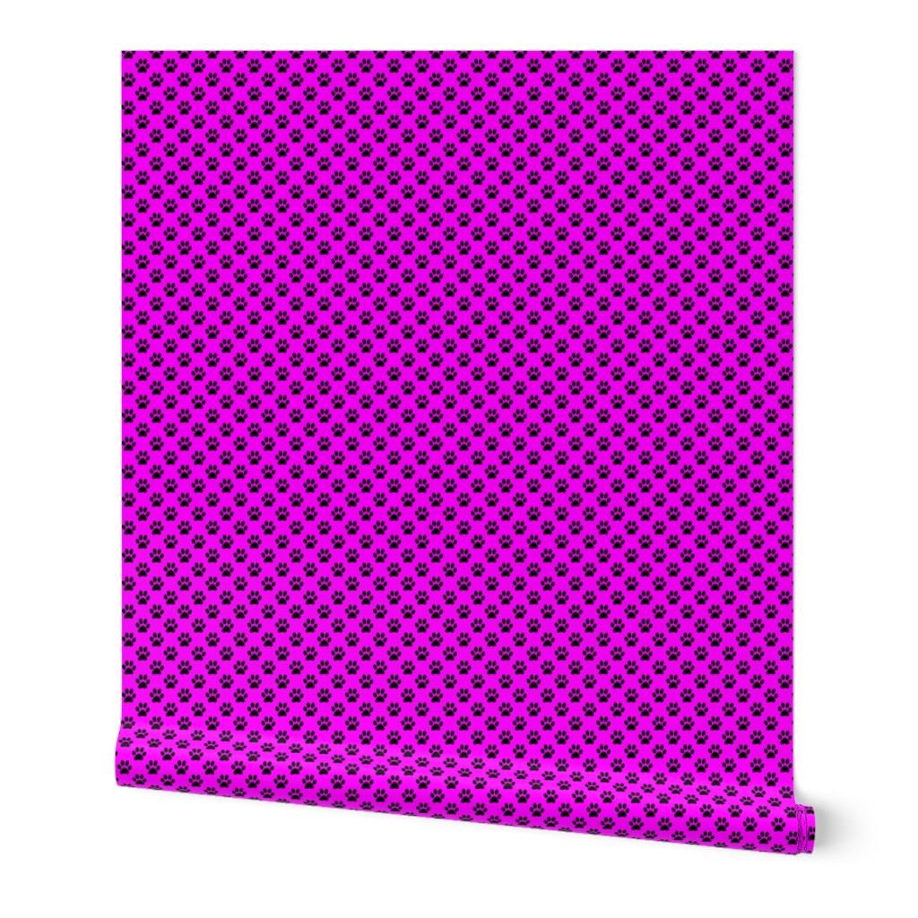 Half Inch Black Paw Prints on Magenta Pink