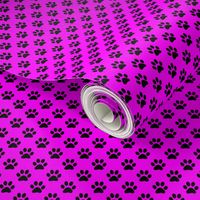 Half Inch Black Paw Prints on Magenta Pink