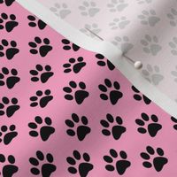 Half Inch Black Paw Prints on Carnation Pink