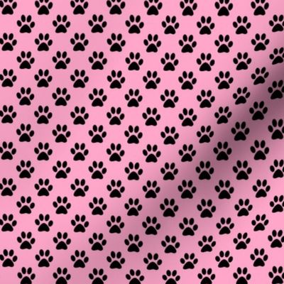 Half Inch Black Paw Prints on Carnation Pink