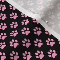 Half Inch Carnation Pink Paw Prints on Black