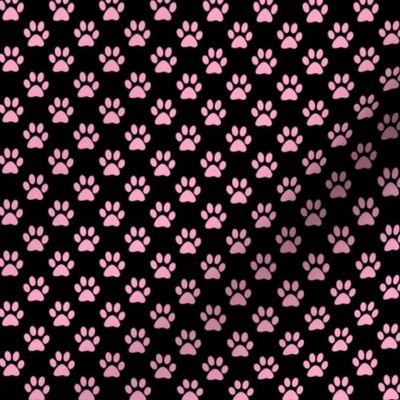 Half Inch Carnation Pink Paw Prints on Black