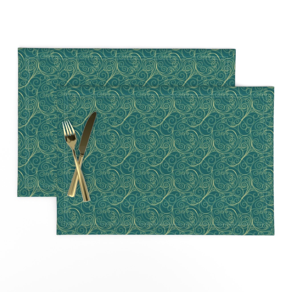 Gold Swirls on Teal Green