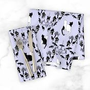 cat damask with haunted houses blue