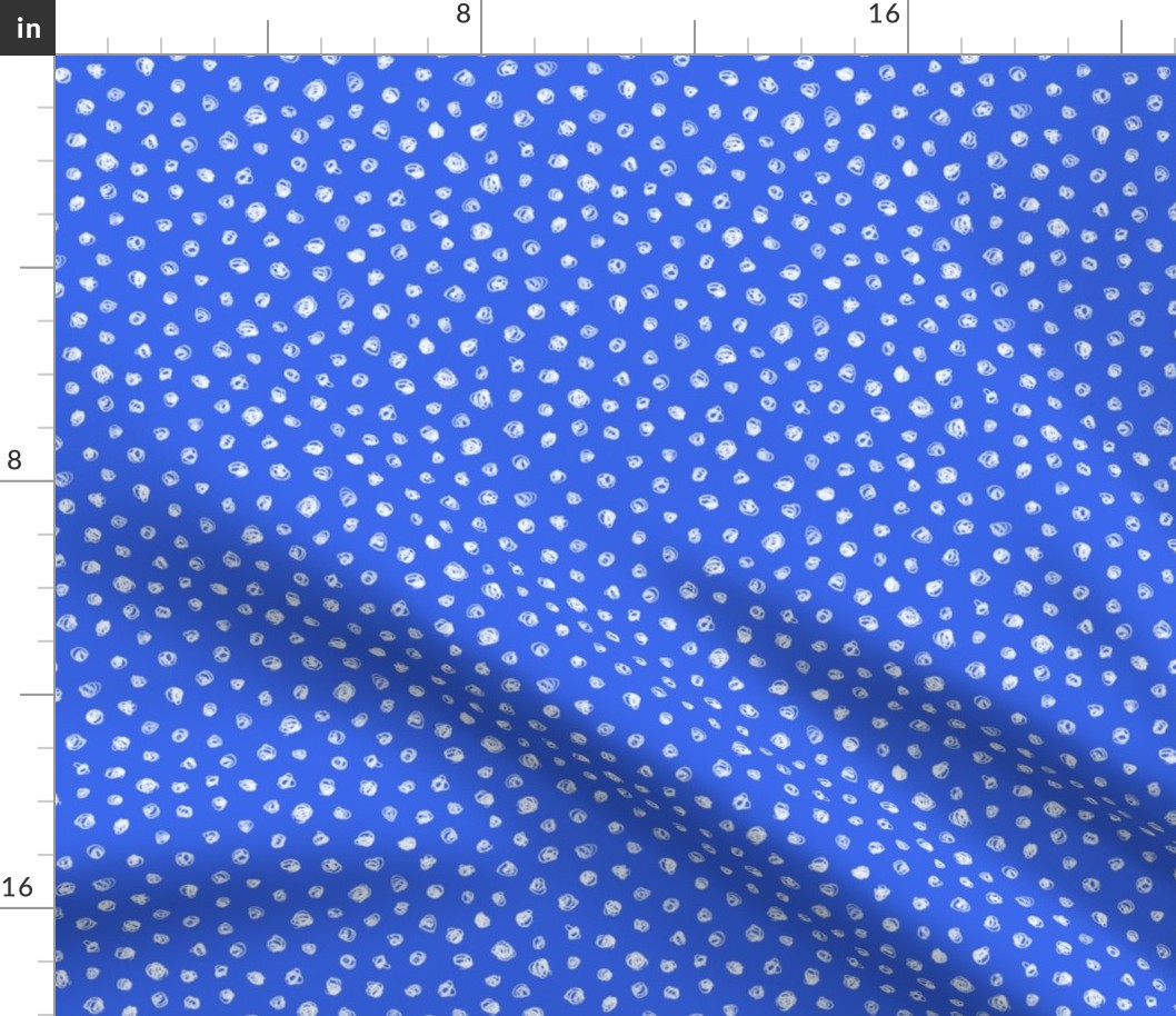 white chalk polkadots on cobalt blue