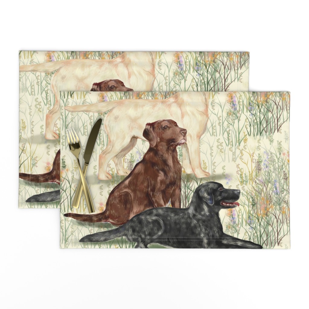 Chocolate Yellow and Black Lab in Wildflowers_2