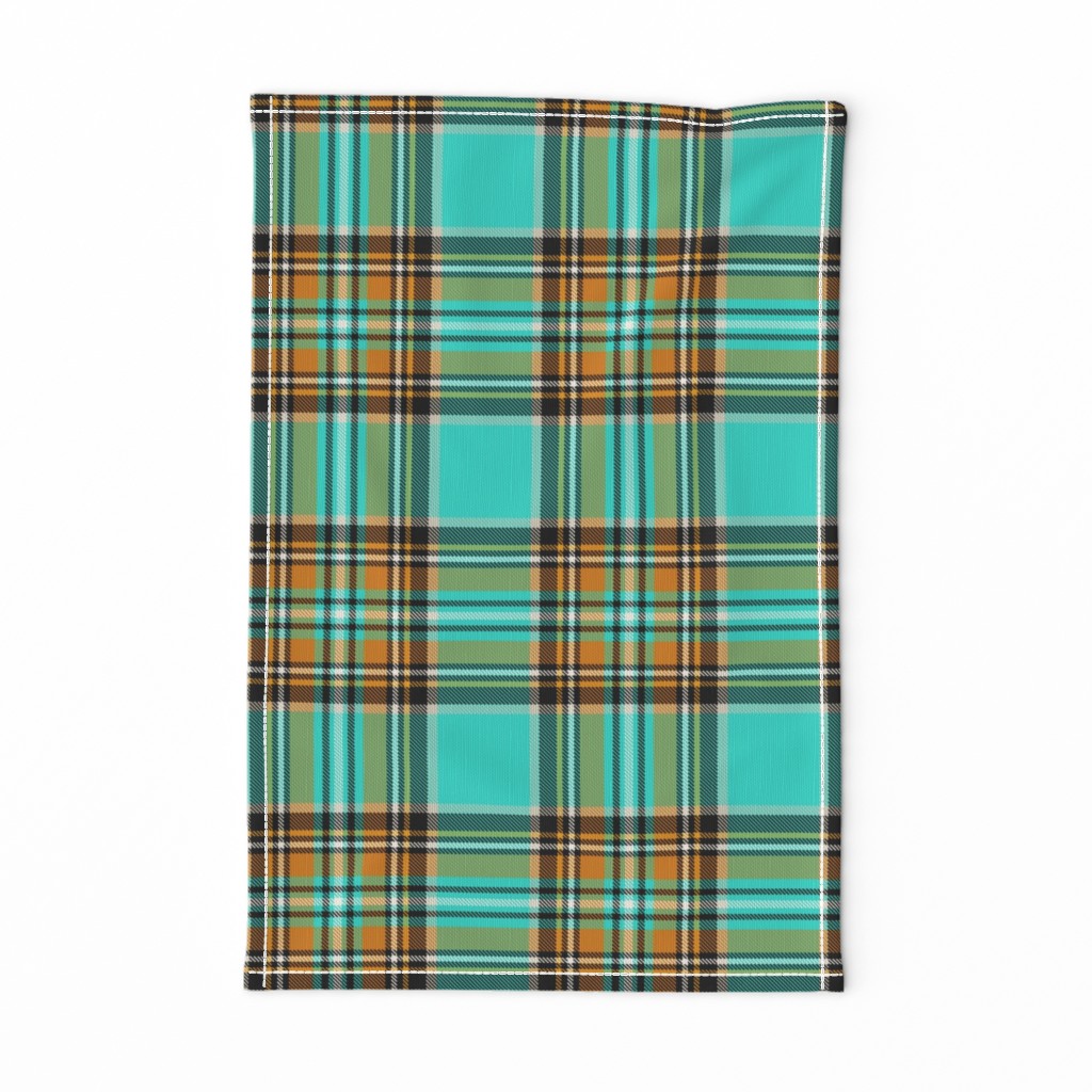 Stewart plaid in Turquoise, Mustard + Orange by Su_G_©SuSchaefer