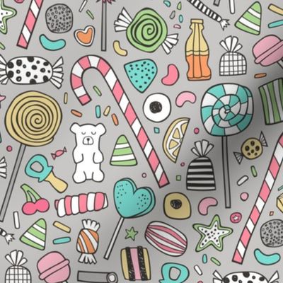 Candy Sweets Sugar Junk Food Black & White Multi Colour on Grey