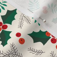 Christmas holly and berries on creme